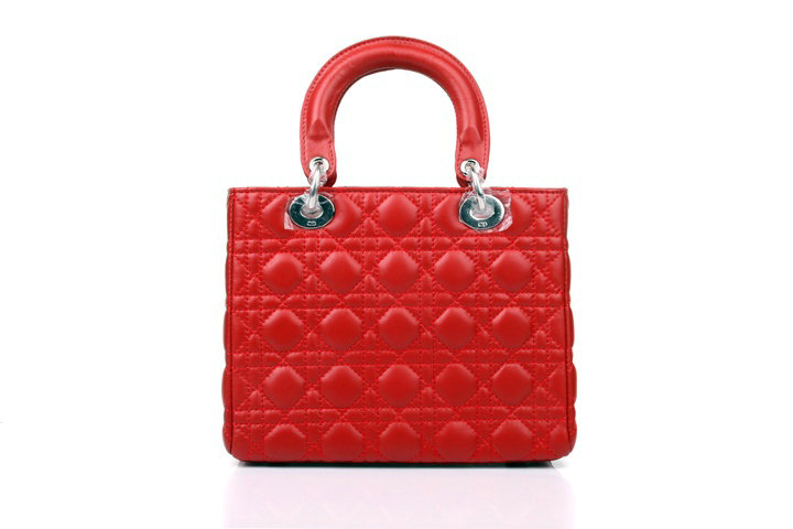 lady dior lambskin leather bag 6322 red with silver hardware